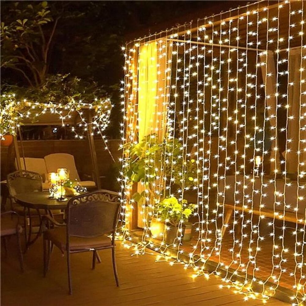 300 LED Remote Control Christmas Curtain Lights, Plug in Fairy Curtain Lights